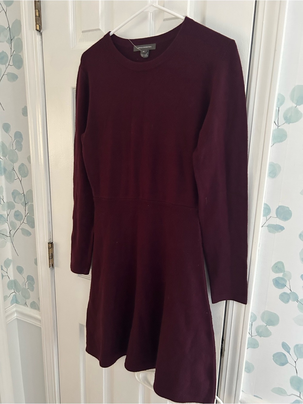 French Connection Burgundy Long-Sleeve Fit & Flare Dress